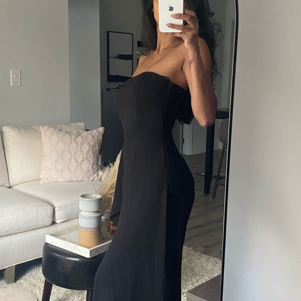 Black strapless jumpsuit